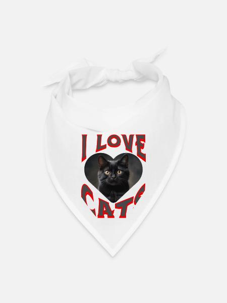 "I love cats" design . Option 4 - Bandana - white