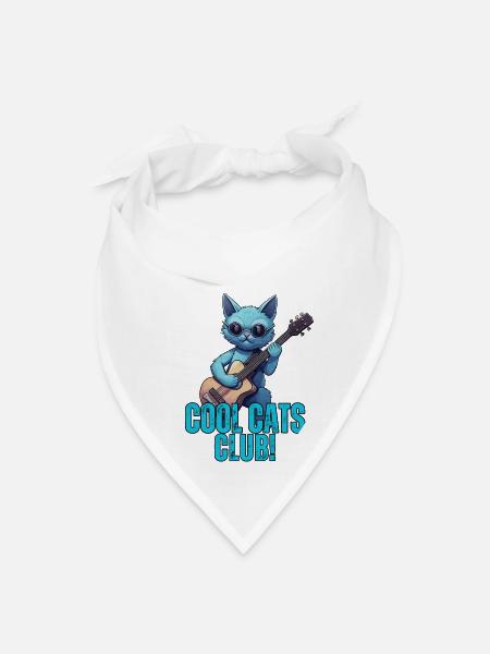 Join the "Cool Cats Club" Blue Cat playing Guitar - Bandana - white - Front