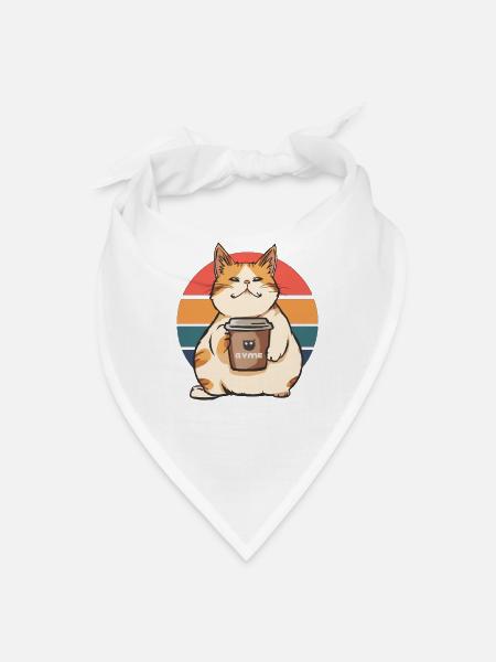 Retro Cat with Coffee Cup Gym - Bandana - white - Front