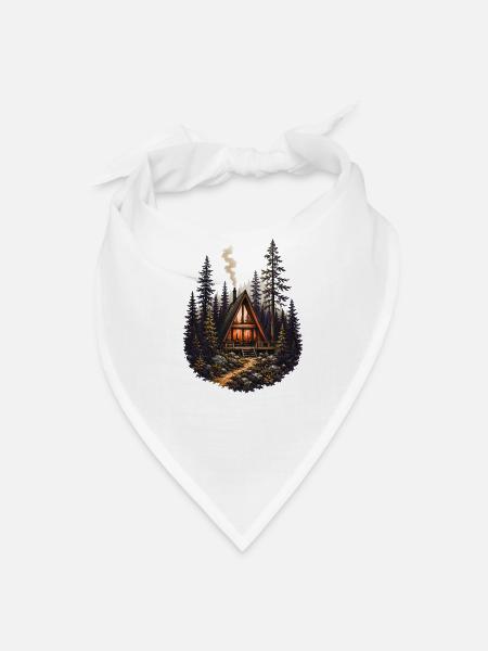 Vintage A Frame Cabin Woods Forest Nature Camping  - Bandana - white - Front