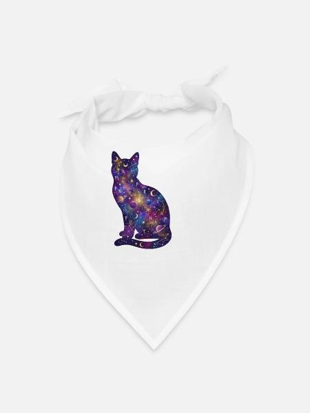 Cute Cosmic Galaxy Cat Silhouette Space Art - Bandana - white