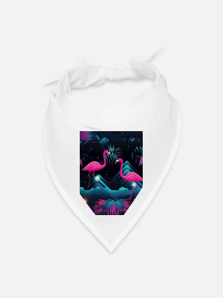 80s and 90s Retro Miami Synthwave Flamingo Pattern - Bandana - white