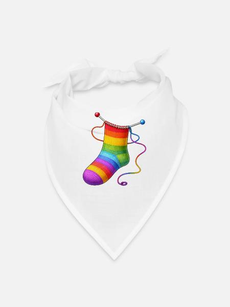 Knitted Rainbow Sock Illustration - Bandana - white - Front