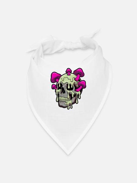 Neon Melt Skull with Mushrooms - Bandana - white
