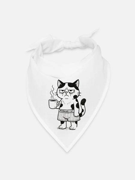 Grumpy Morning Cat - Bandana - white - Front