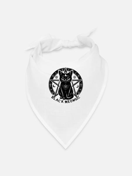 Black Meowgic Pentacle Cat - Bandana - white - Front