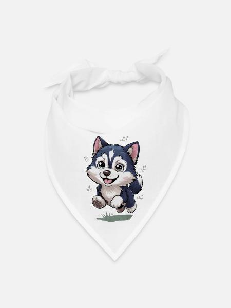 Happy Husky Romping In Grass - Bandana - white - Front