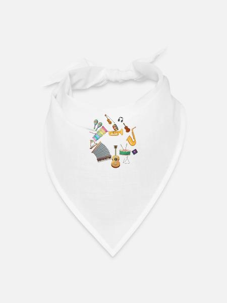 Colorful Music Instrument Circle Collage - Bandana - white