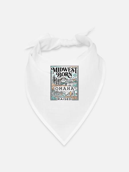 Midwest Born Omaha Raised Farm City Skyline - Bandana - white - Front