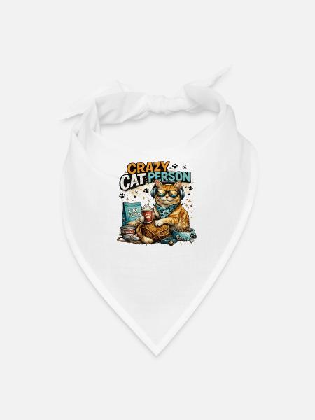Crazy Cat Person Funny Vintage Cat Lover Tee - Bandana - white