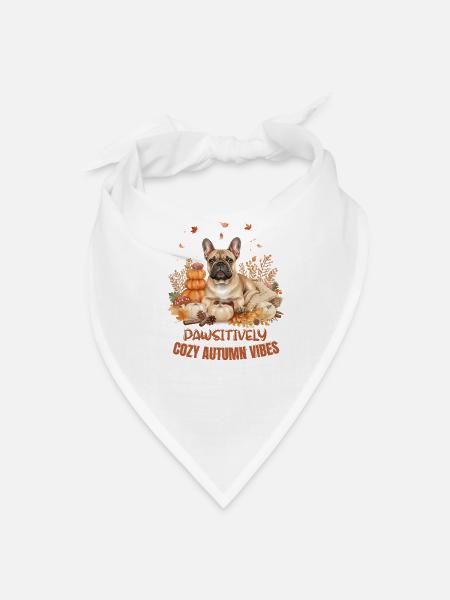 Cozy Autumn French Bulldog Fall Pumpkin Gift - Bandana - white - Front