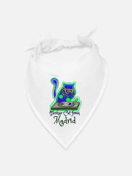 Techno Cat from Madrid - Catsondrugs.com - Madrid - Bandana - white