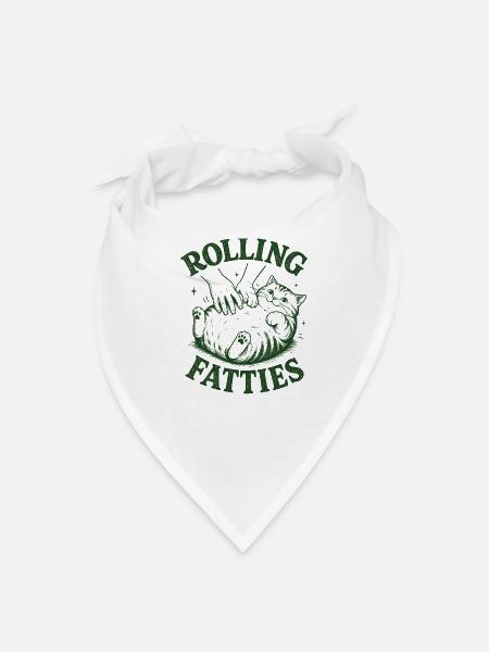Rolling Fatties Cute Chubby Cat Belly Rub - Bandana - white - Front