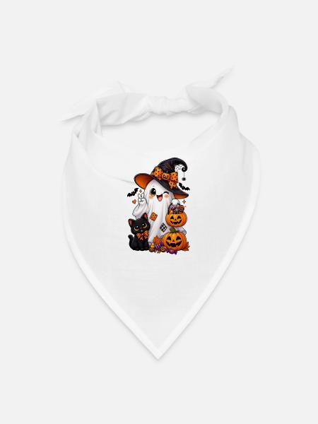 Whimsy Ghost Pumpkin Parade - Bandana - white - Front