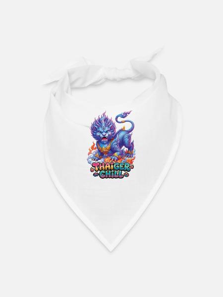 Three-Eyed Lion Guardian in Neon Graffiti Style - Bandana - white - Front