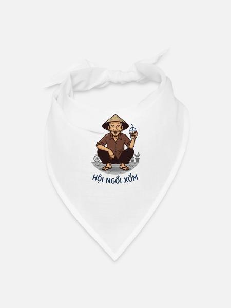 Conical Hat Coffee Vendor - Bandana - white