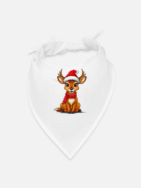 Festive Reindeer with Santa Hat - Bandana - white