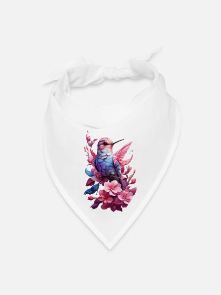 Hummingbird in Flowers - Bandana - white