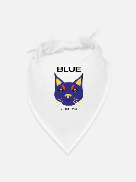 Blue Cat Face Pop Art - Bandana - white - Front