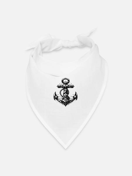 Classic Tattoo Anchor Elegant Sketch Style - Bandana - white - Front