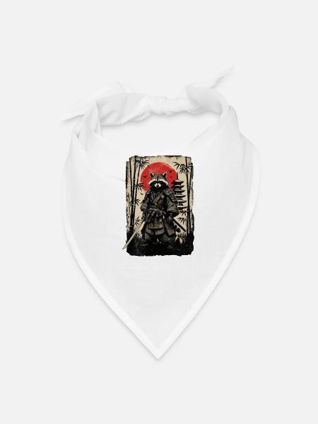 Raccoon Samurai Under Red Sun - Bandana - white - Front