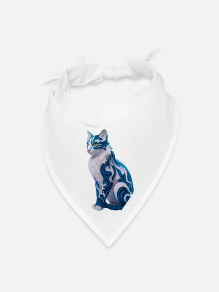 Mystic Spiral Blue Cat - Bandana - white - Front