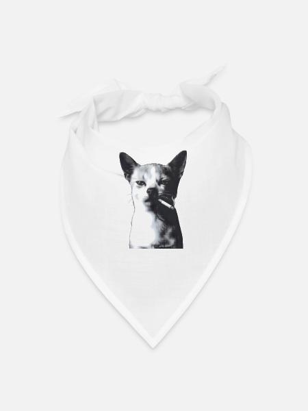 Vintage Noir Smoking Cat – Edgy Halftone Streetwea - Bandana - white - Front
