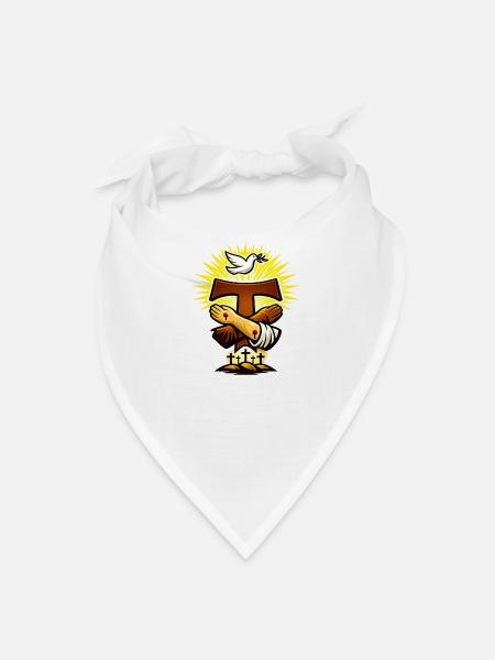 St. Francis of Assisi Tau Cross Hug: Dove and Dawn - Bandana - white