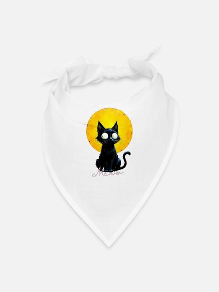 Whimsical Black Cat Moonlit Portrait - Bandana - white - Front