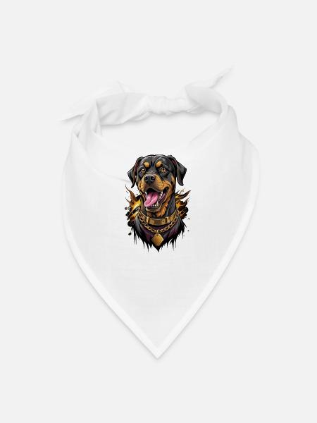 Blazing Rottweiler Gold Chain - Bandana - white
