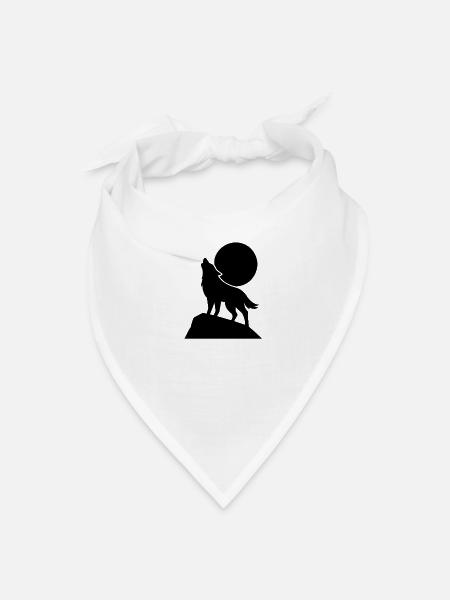 Howling Wolf Under Full Moon – Wild Spirit Silhoue - Bandana - white - Front