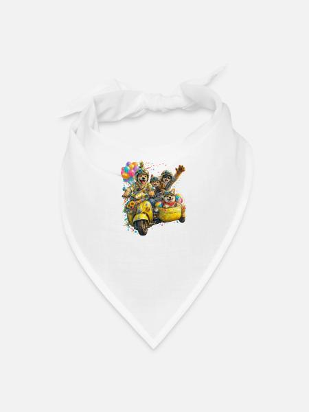 Puptastic Parade on Yellow Scooter - Bandana - white - Front