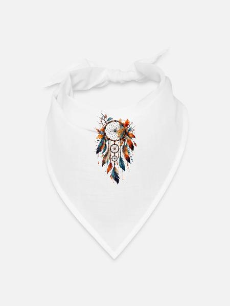 Native Wolf Dreamcatcher Art - Bandana - white - Front