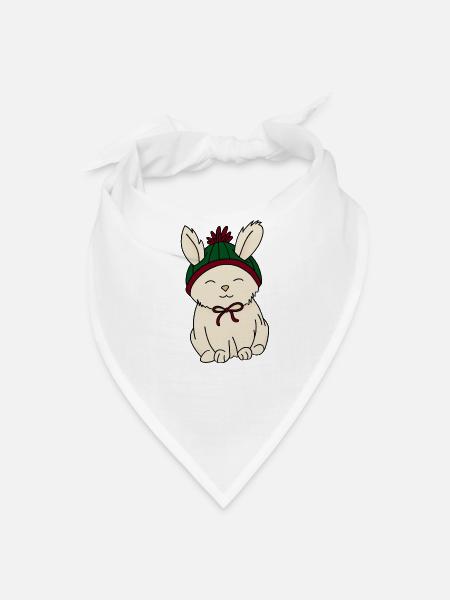 Cozy Snow Bunny with Knit Cap - Bandana - white