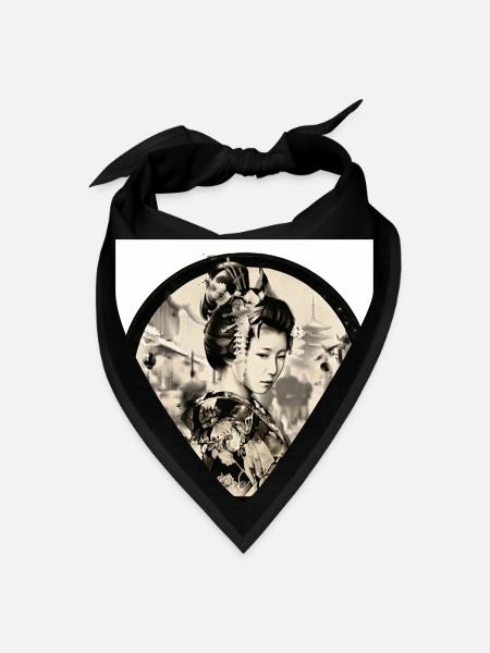 Geisha in Sepia Circular Frame - Bandana - black
