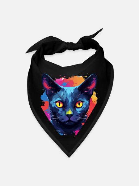 Russian Blue Cat color splashes Paint Splashes - Bandana - black - Front
