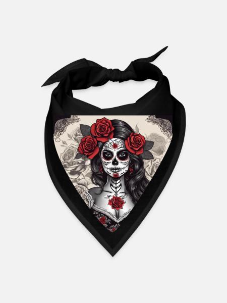 Beautiful Day of the Dead Woman with Roses - Bandana - black