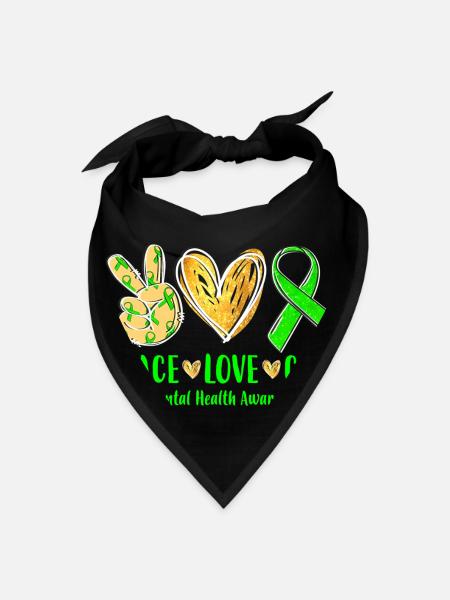Peace Love Cure Green Ribbon Mental Health Awarene - Bandana - black - Front