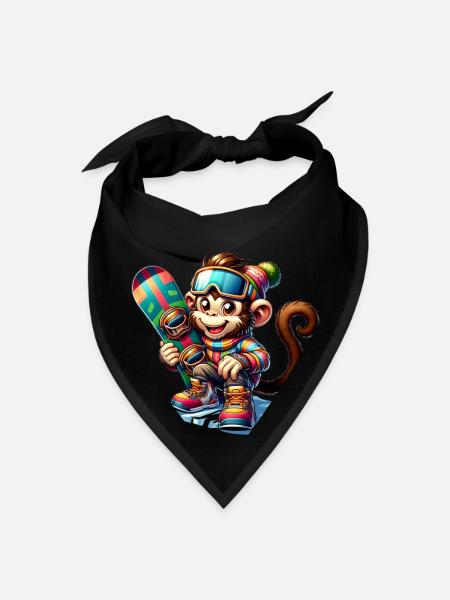 Cute Snowboarder Monkey - Bandana - black
