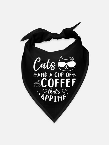 Cats And A Cup Of Coffee That's Happiness - Cat - Bandana - black