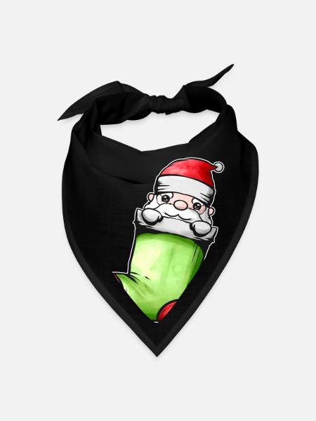 Cute Kawaii Santa In Sock On Chimney Fireplace - Bandana - black - Front