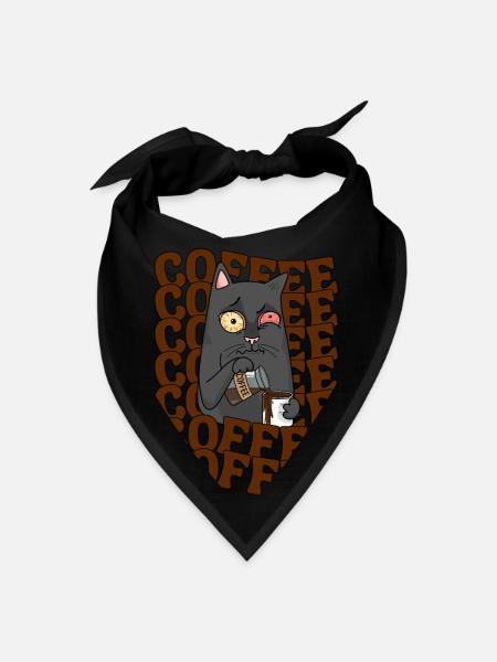 Coffee cat funny saying tired cat coffee - Bandana - black - Front