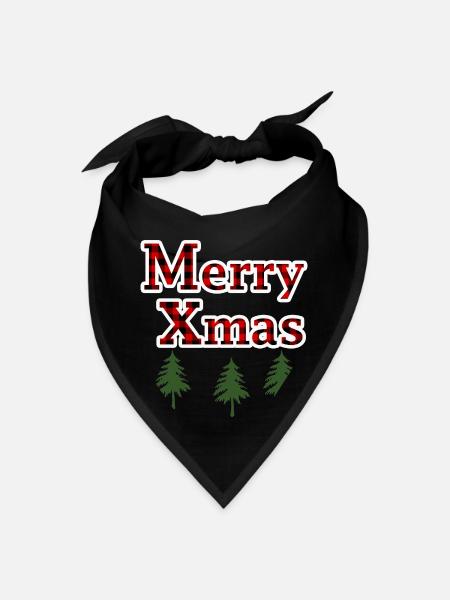 Merry Xmas Buffalo Checkered Plaid Inspired Design - Bandana - black