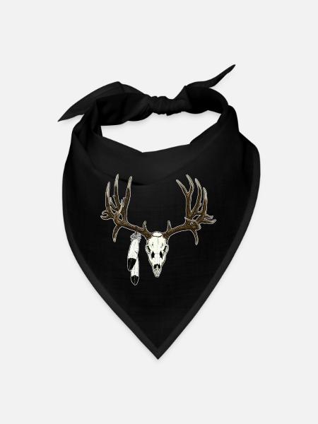 Deer skull with feathers - Bandana - black - Front