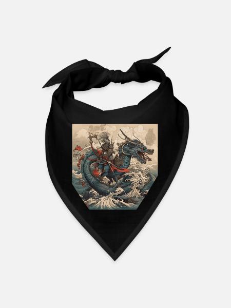 Dragon and samurai preparing for battle - Bandana - black - Front
