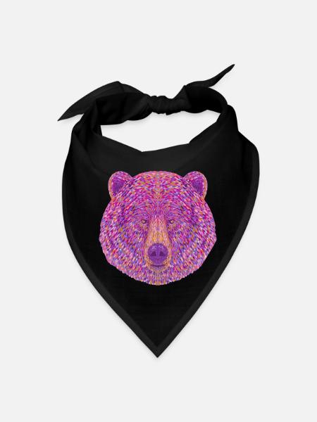 Grizzly Bear or Brown Bear Head Pointillist Art - Bandana - black - Front