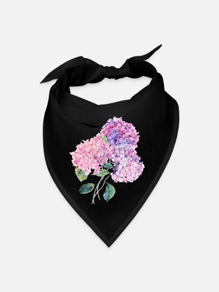 Watercolor branch of blooming hydrangeas - Bandana - black - Front