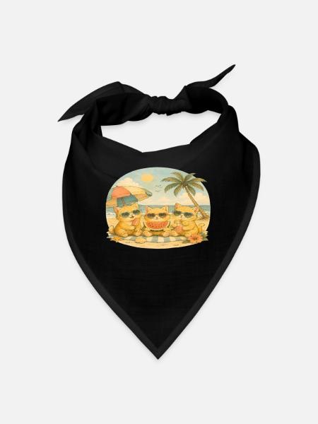 Cute Summer Kittens Beach Vibes Vintage Cat - Bandana - black