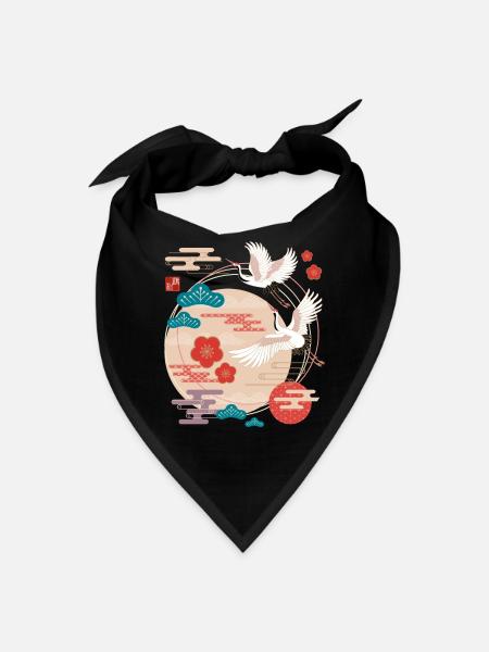 Japanese Cranes and Pine Trees - Bandana - black - Front
