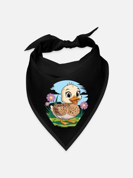 Cute Baby Duck In Spring With Flowers - Bandana - black